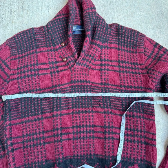 Vintage POLO RALPH LAUREN Sweater Shawl Collar Plaid 100% Wool Mens - Picture 3 of 6